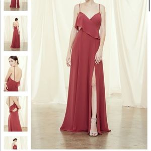 Amsale Arabella bridesmaid dress in cayenne